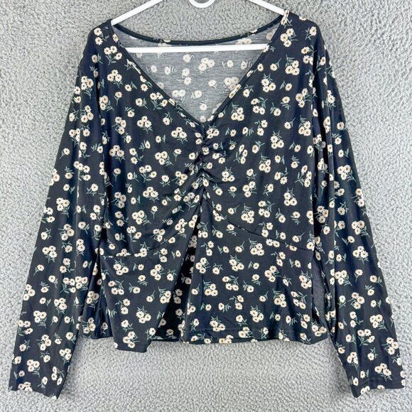 Shein Curve Floral‎ Top Womens XXL Black Blouse Daisys Stretch Casual Outdoor - Picture 1 of 12